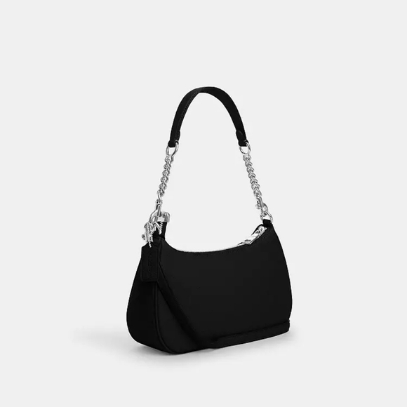 NWT! Stunning Coach Black Leather Teri Shoulder Bag With Silver Hardware - Picture 2 of 11